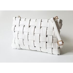 Women's White Crosshatch Clutch and Crossbody Handbag